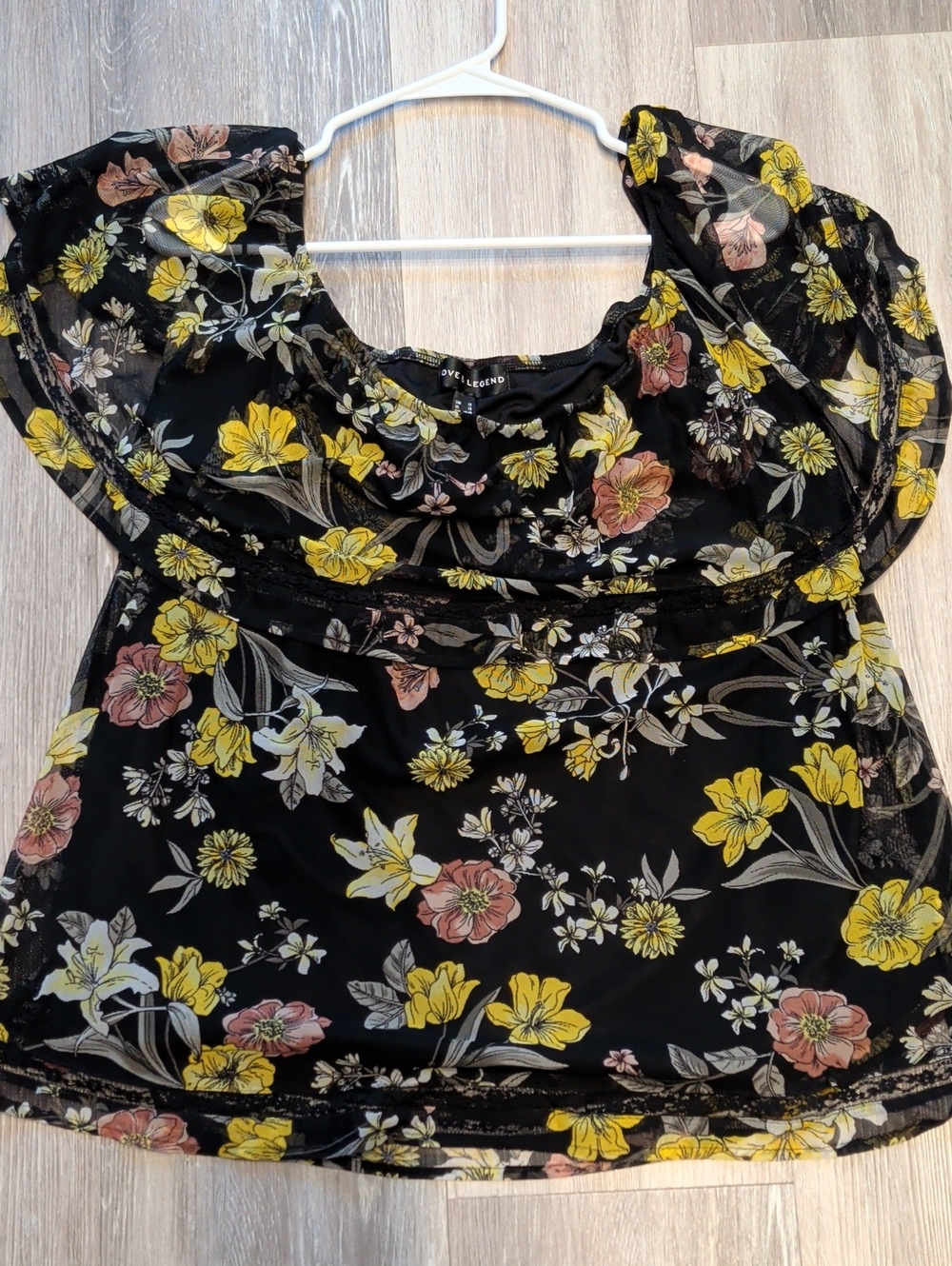 Love And Legend 1X Sheer Floral Blouse | Black Mesh Overlay | Romantic Boho